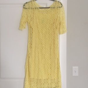 Summer Yellow Crochet Lace Dress FLATTERING! M